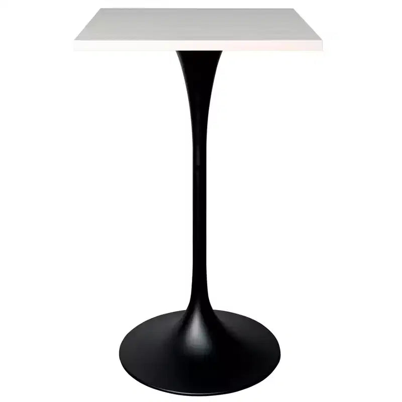 Table à manger carrée hauteur bar, plateau moderne en MDF avec piétement piédestal noir