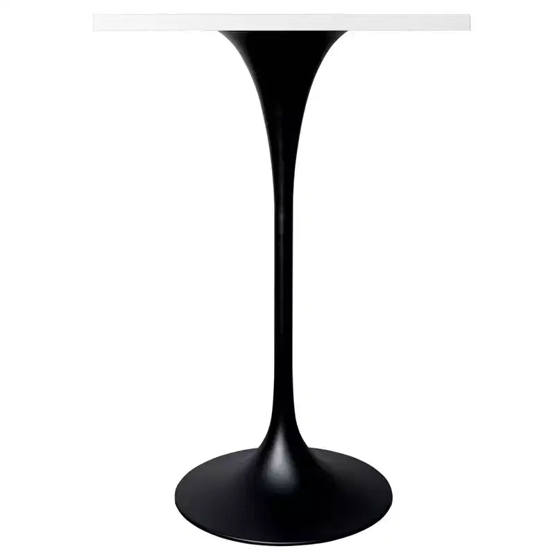 Table à manger carrée hauteur bar, plateau moderne en MDF avec piétement piédestal noir