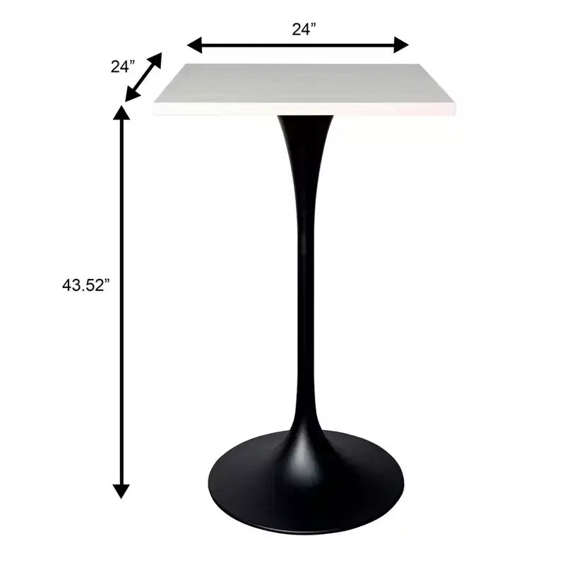 Table à manger carrée hauteur bar, plateau moderne en MDF avec piétement piédestal noir