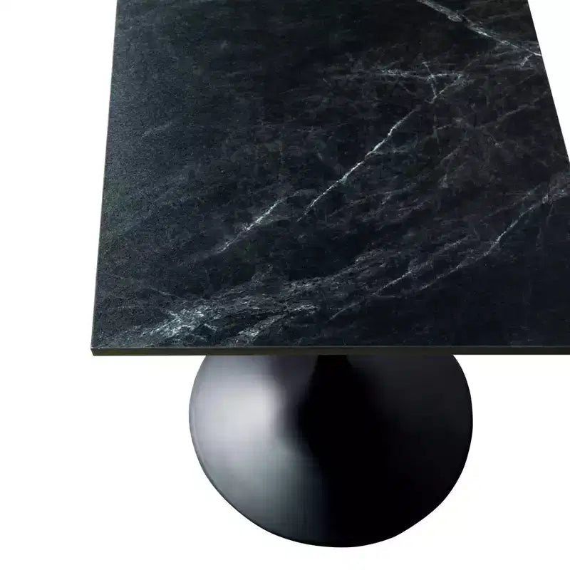 Table à manger carrée hauteur bar, plateau moderne en MDF avec piétement piédestal noir