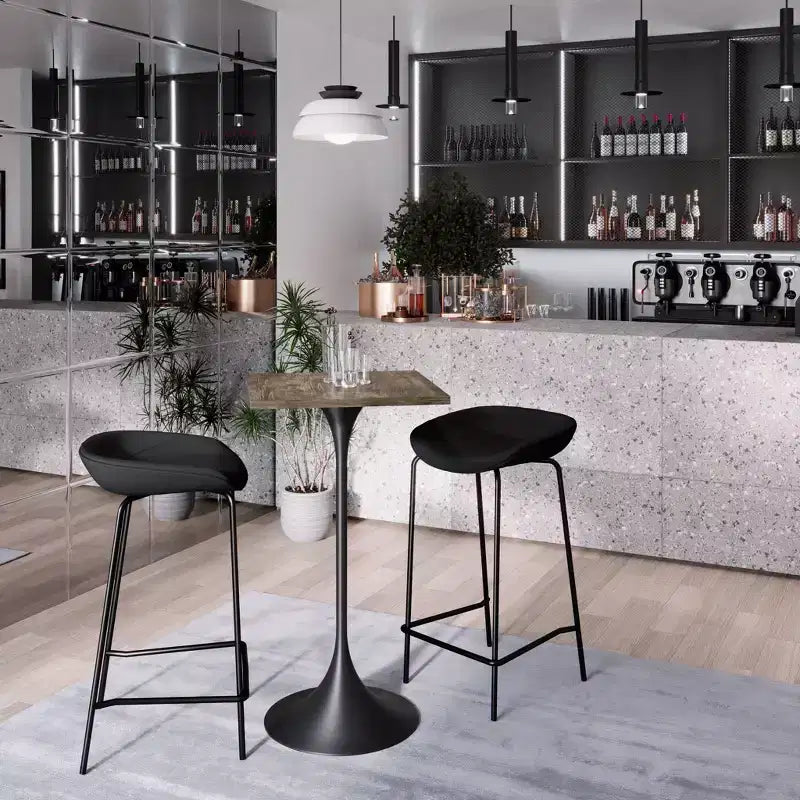 LeisureMod Verve 24 Sqaure Bar Height Dining Table - Modern MDF Top with Black Pedestal Base Counter Height Table for Kitchen, Home, and Pub