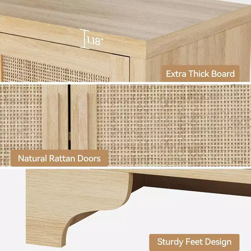 Buffet en rotin, buffet à quatre portes, grand meuble de rangement