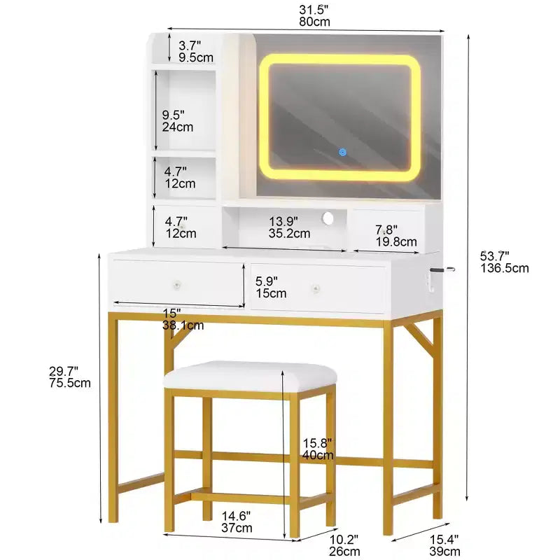 Coiffeuse et tabouret avec miroir, coiffeuse moderne avec station de recharge
