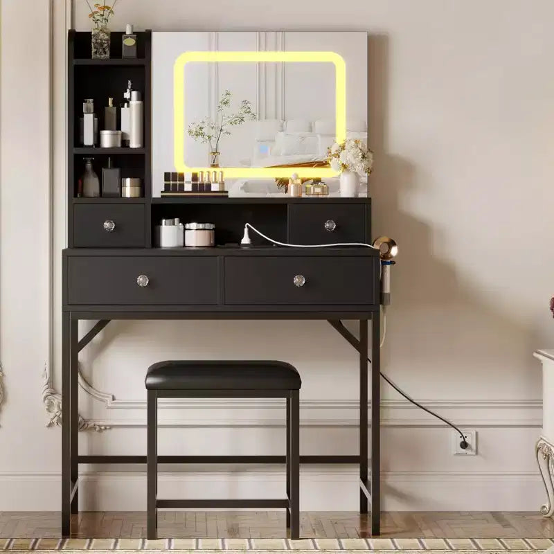 Coiffeuse et tabouret avec miroir, coiffeuse moderne avec station de recharge