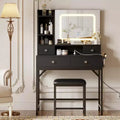 Makeup Vanity Desk and Stool with Mirror, Modern Vanity Table with Charging Station, 3 Lighting Dressing Table Set for Bedroom, Makeup Studio