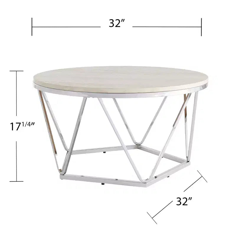 Table basse ronde en fausse pierre argentée