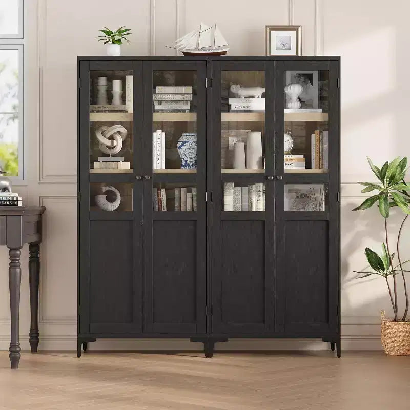Meuble de rangement haut avec portes vitrées, Armoire de cuisine 5 niveaux