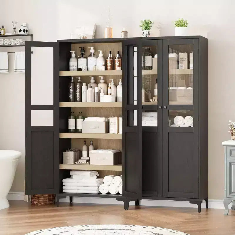 Meuble de rangement haut avec portes vitrées, Armoire de cuisine 5 niveaux