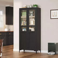 Meuble de rangement haut avec portes vitrées, Armoire de cuisine 5 niveaux