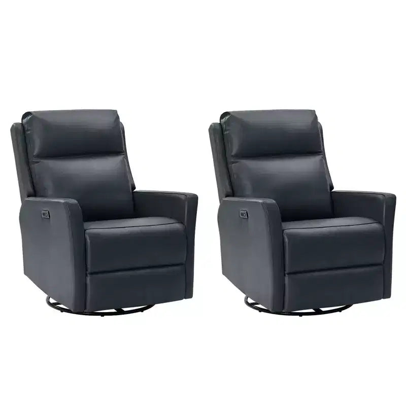 Mario Genuine Leather Transitional Power Recliner with USB Ports Set of 2| ART OF LIVING DESIGNS-NAVY