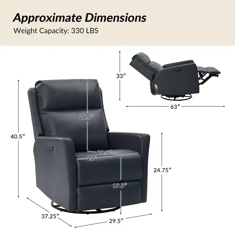 Fauteuil inclinable électrique de transition en cuir véritable avec ports USB
