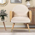 Dining Chairs Foam Upholstered Back Rest Seat Rattan Armrest Accent Rattan Chair With Metal Legs Mid Century Armchair