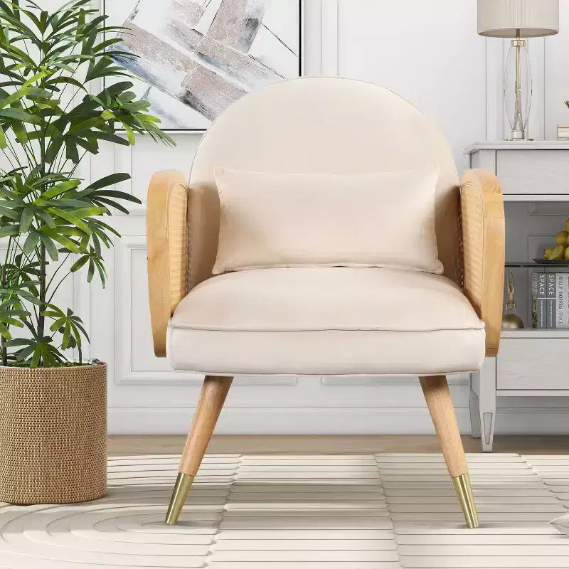 Chaises de salle à manger, dossier et assise rembourrés en mousse, accoudoirs en rotin, chaise d'appoint en rotin