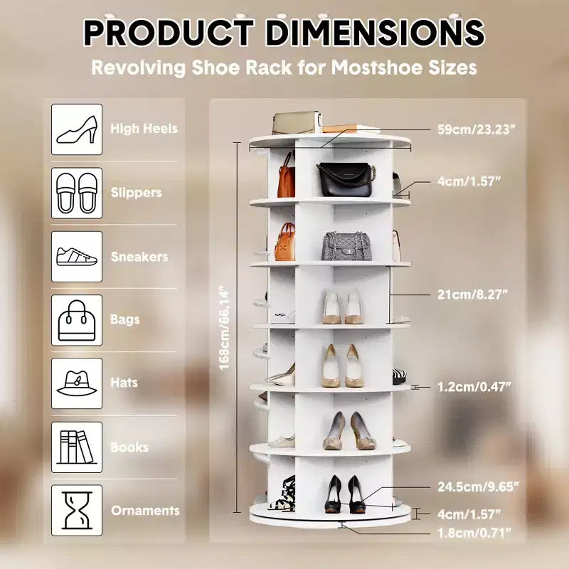 Organisateur de rangement à chaussures rotatif à 360° - Tour à chaussures pivotante à 6 niveaux