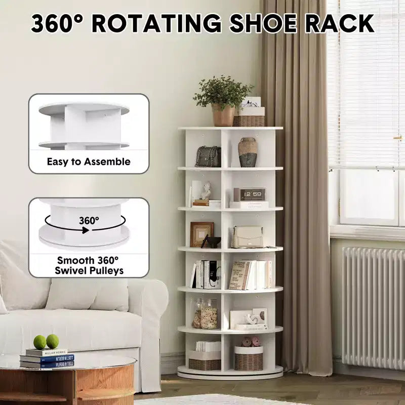 Organisateur de rangement à chaussures rotatif à 360° - Tour à chaussures pivotante à 6 niveaux