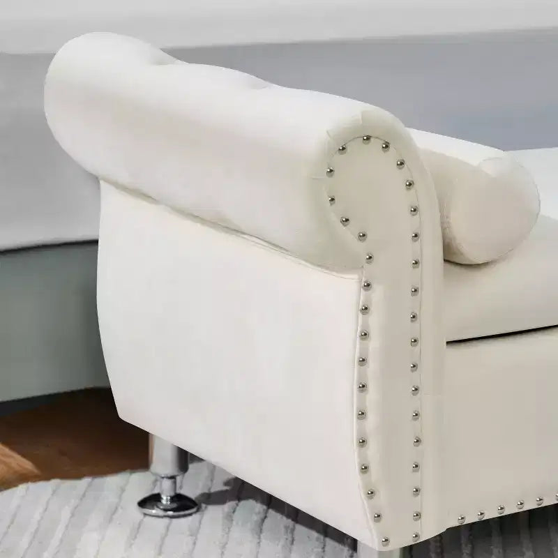 Banc de rangement moderne en velours avec boutons en cristal et 1 oreiller