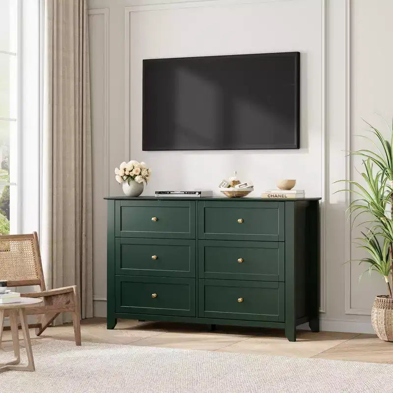 Commode 6 tiroirs pour chambre à coucher, commode en bois moderne avec tiroirs de rangement profonds