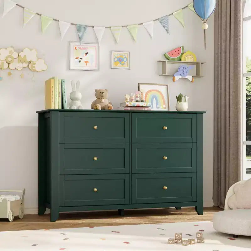 Commode 6 tiroirs pour chambre à coucher, commode en bois moderne avec tiroirs de rangement profonds