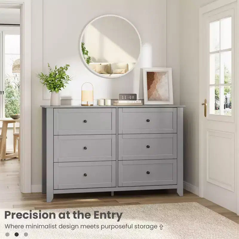 Commode 6 tiroirs pour chambre à coucher, commode en bois moderne avec tiroirs de rangement profonds