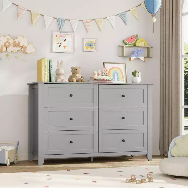 Commode 6 tiroirs pour chambre à coucher, commode en bois moderne avec tiroirs de rangement profonds