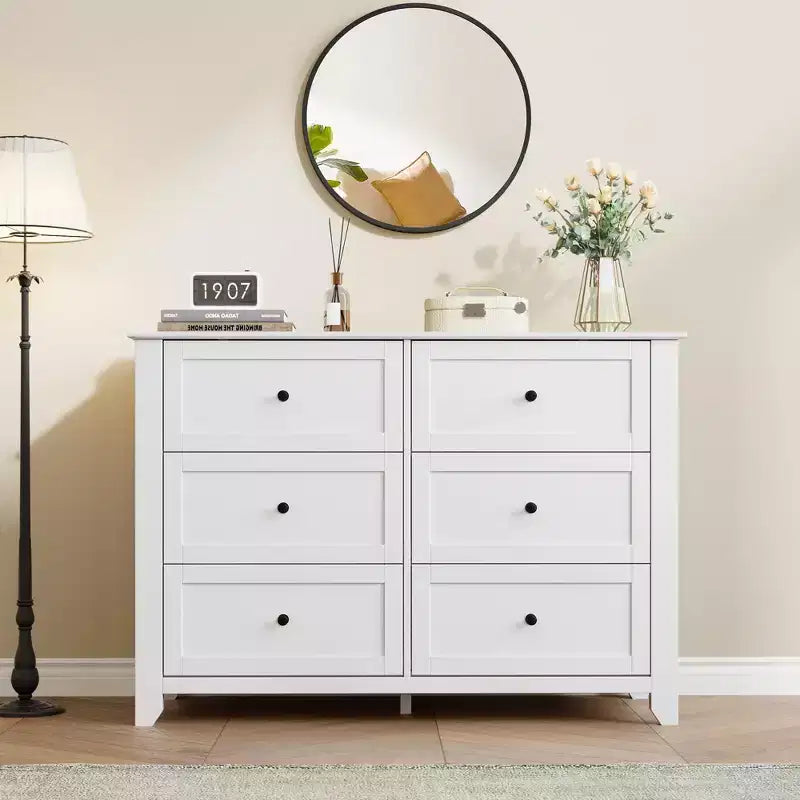 Commode 6 tiroirs pour chambre à coucher, commode en bois moderne avec tiroirs de rangement profonds
