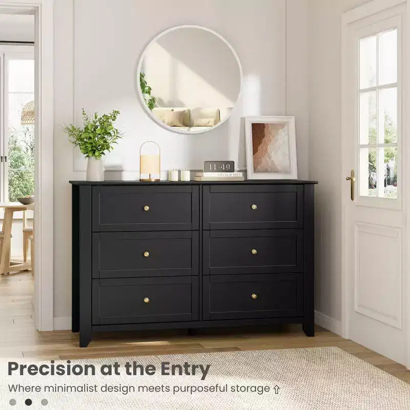 Commode 6 tiroirs pour chambre à coucher, commode en bois moderne avec tiroirs de rangement profonds