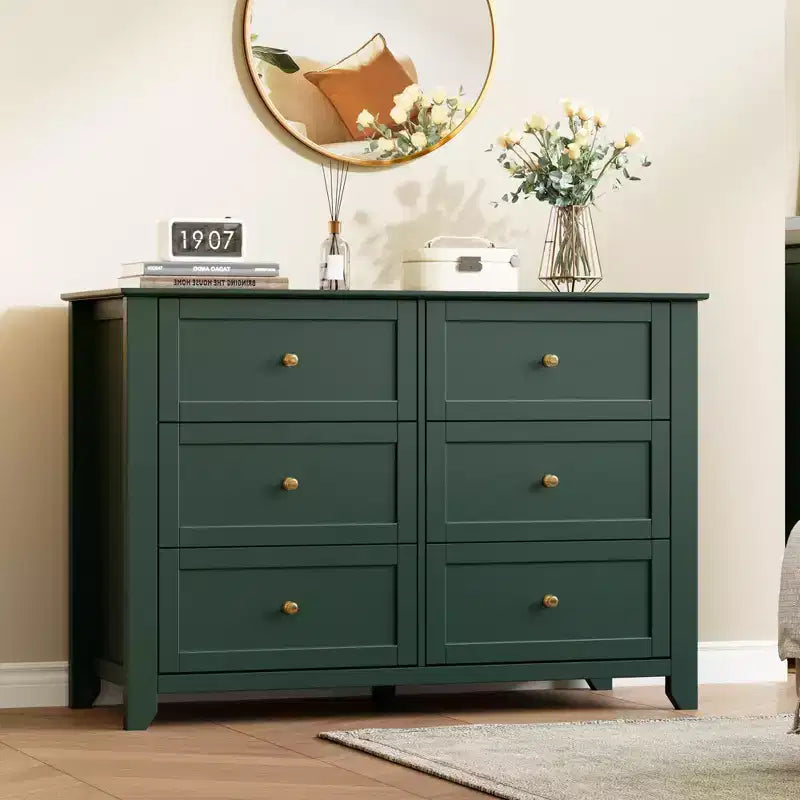 Commode 6 tiroirs pour chambre à coucher, commode en bois moderne avec tiroirs de rangement profonds