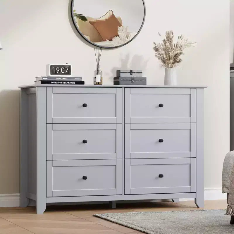 Commode 6 tiroirs pour chambre à coucher, commode en bois moderne avec tiroirs de rangement profonds