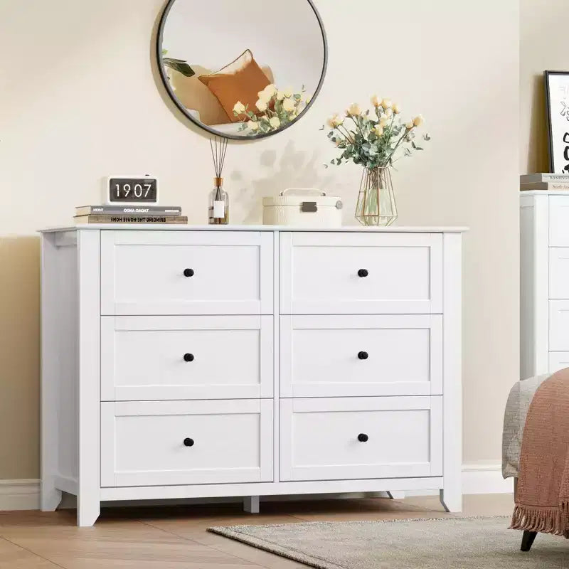 Commode 6 tiroirs pour chambre à coucher, commode en bois moderne avec tiroirs de rangement profonds