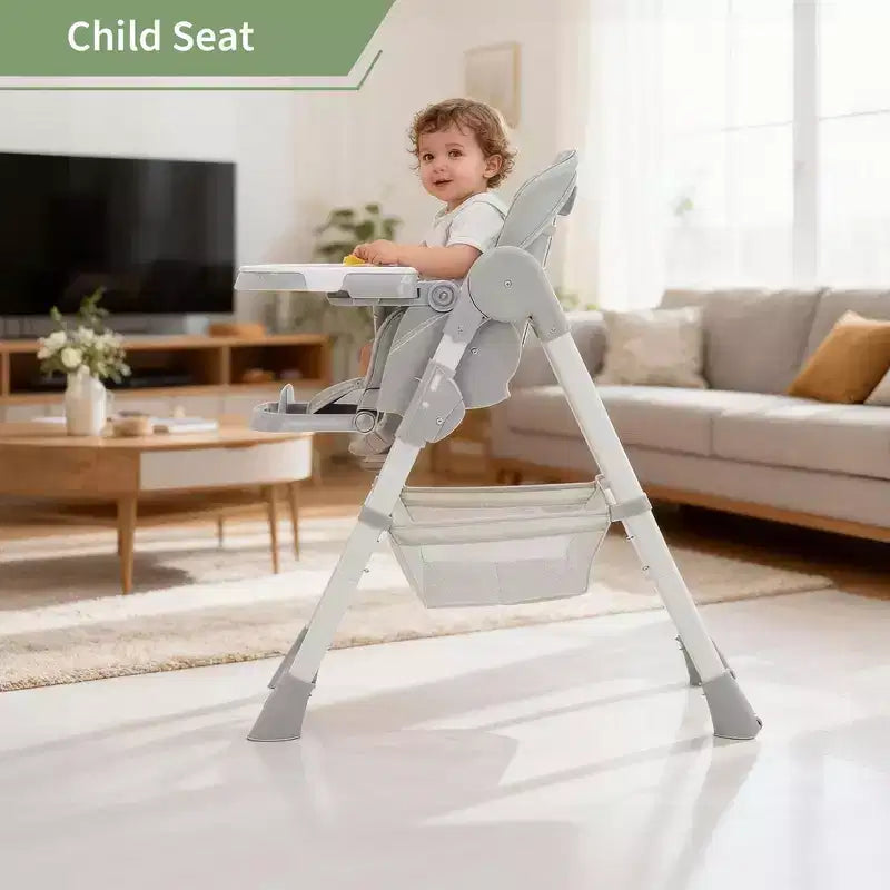 Chaise haute bébé multifonctionnelle avec hauteur et inclinaison réglables, pliable