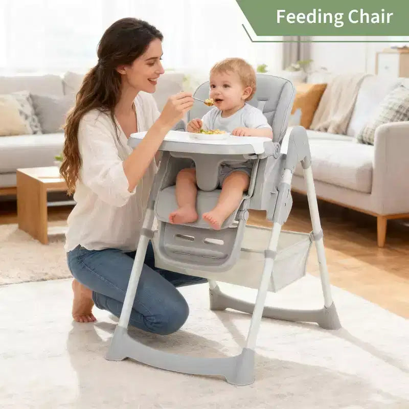 Chaise haute bébé multifonctionnelle avec hauteur et inclinaison réglables, pliable