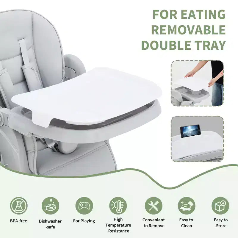 Chaise haute bébé multifonctionnelle avec hauteur et inclinaison réglables, pliable