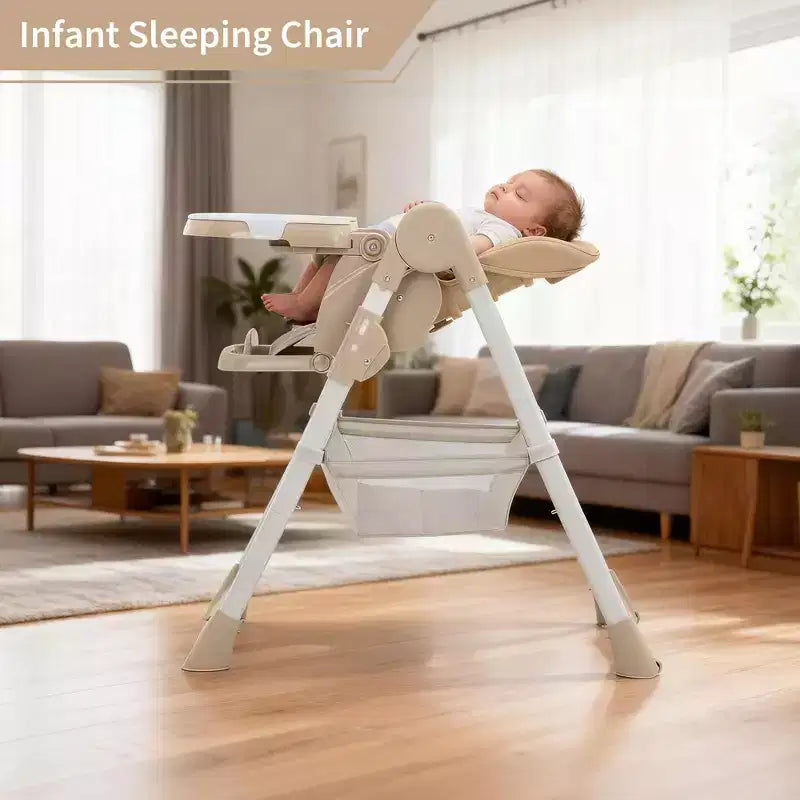 Chaise haute bébé multifonctionnelle avec hauteur et inclinaison réglables, pliable