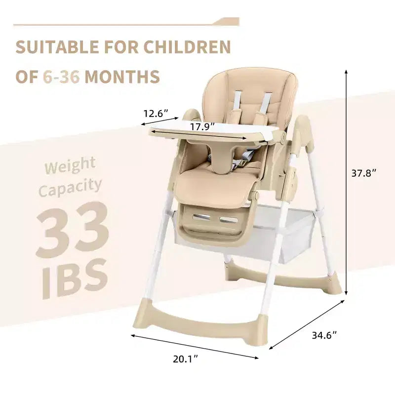 Chaise haute bébé multifonctionnelle avec hauteur et inclinaison réglables, pliable