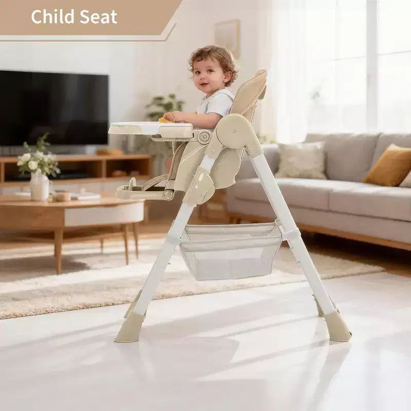 Chaise haute bébé multifonctionnelle avec hauteur et inclinaison réglables, pliable