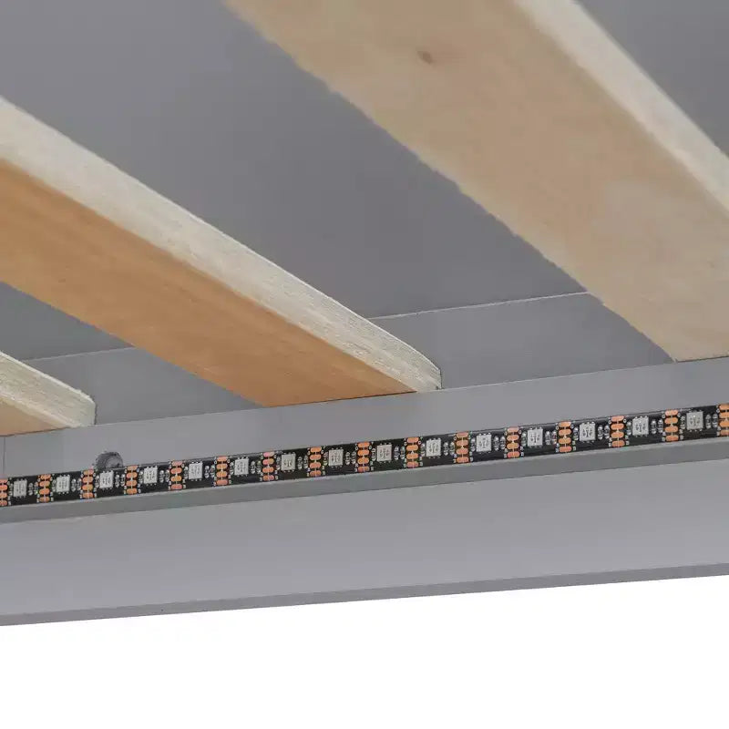 Lit superposé jumeau sur grand lit avec étagère et LED