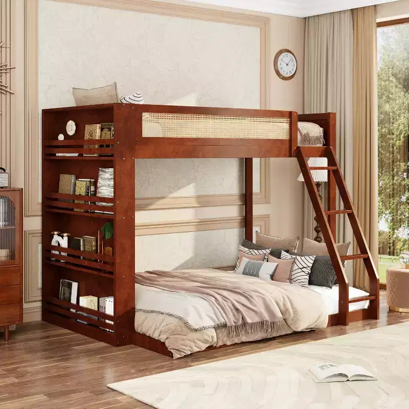 GDFStudio Foster Twin over Full Size Bunk Bed with Shelf and LED