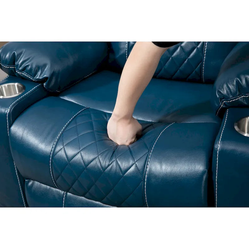 Fauteuil inclinable électrique surdimensionné en cuir PU bleu avec massage, chauffage, position allongée à plat