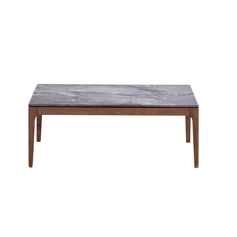 Table basse en pierre grise et noyer massif
