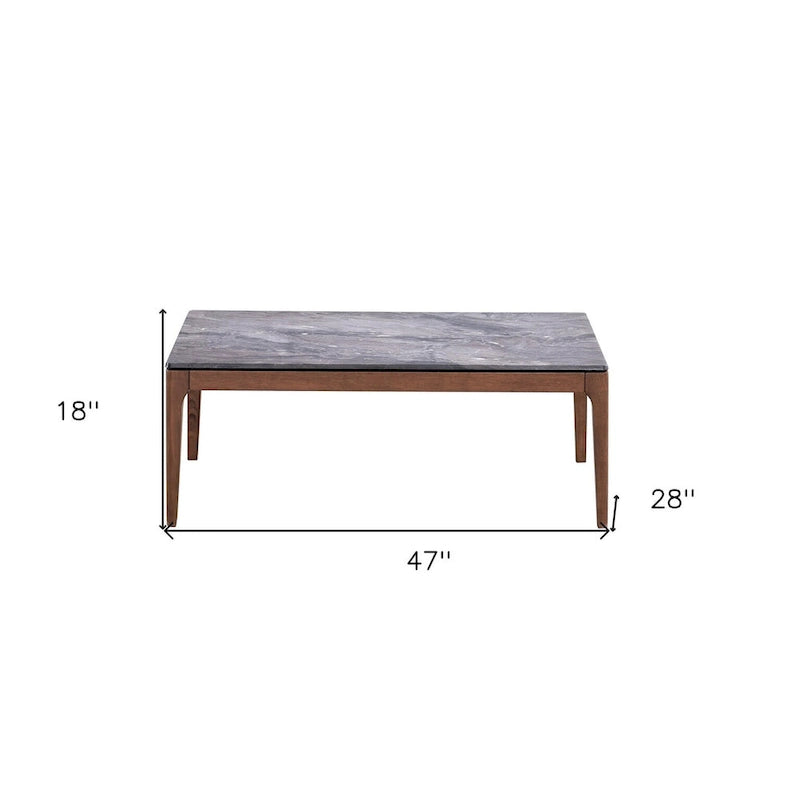 Table basse en pierre grise et noyer massif