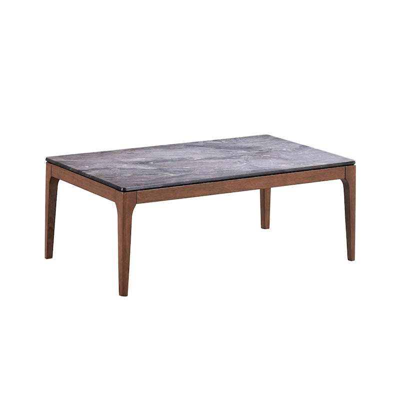 Table basse en pierre grise et noyer massif