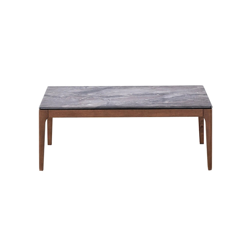 Table basse en pierre grise et noyer massif