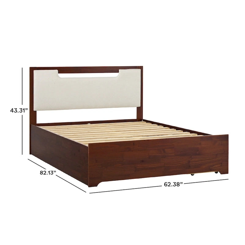 Lit plateforme de rangement en bois massif Mid-Century Modern