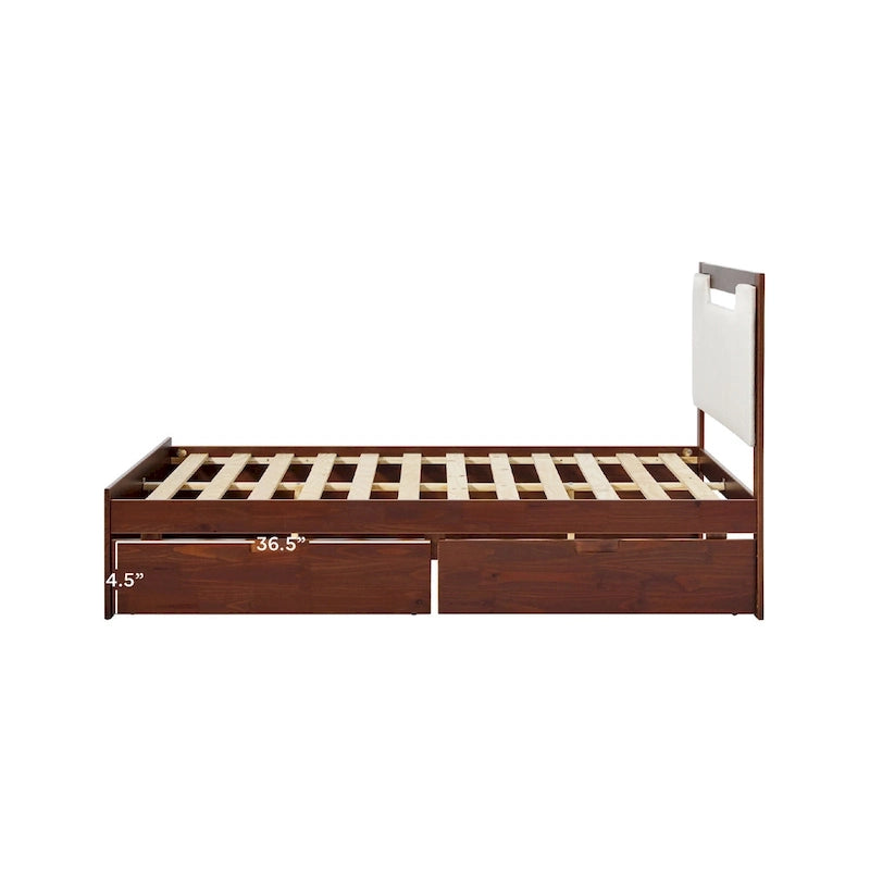 Lit plateforme de rangement en bois massif Mid-Century Modern