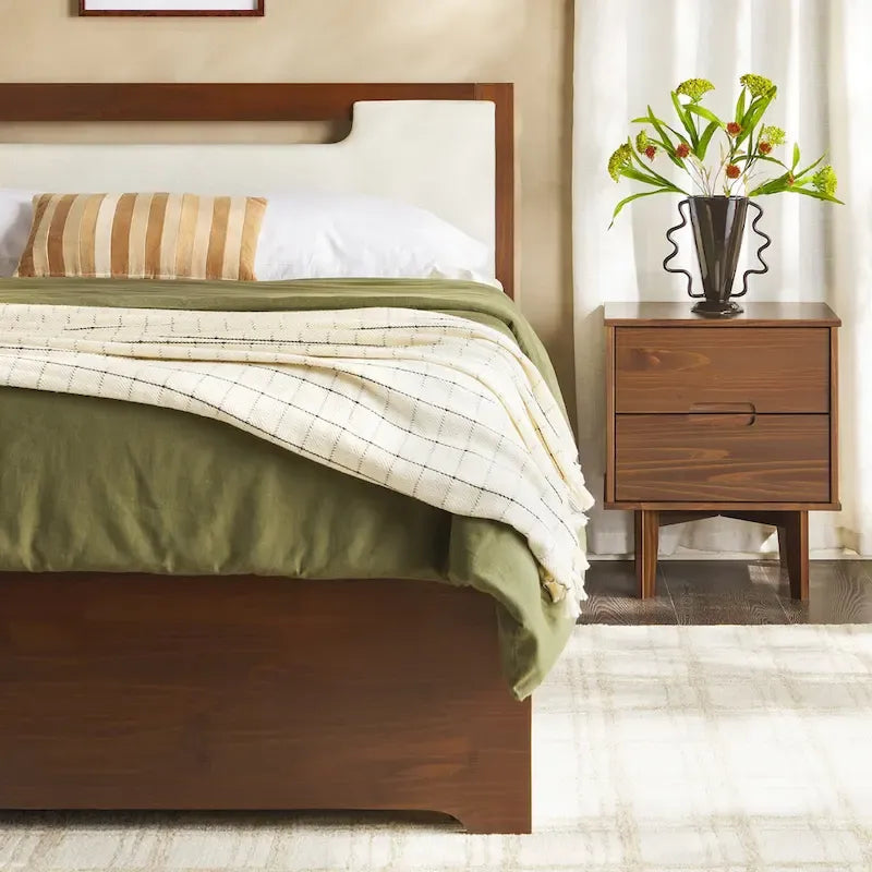Lit plateforme de rangement en bois massif Mid-Century Modern