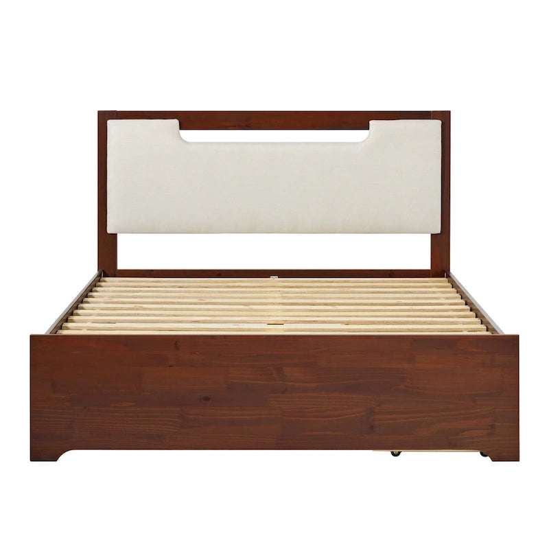 Lit plateforme de rangement en bois massif Mid-Century Modern