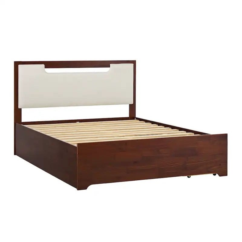 Lit plateforme de rangement en bois massif Mid-Century Modern