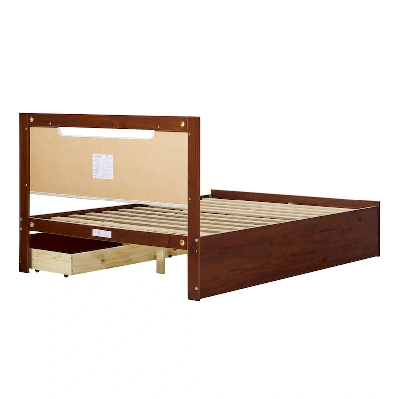 Lit plateforme de rangement en bois massif Mid-Century Modern