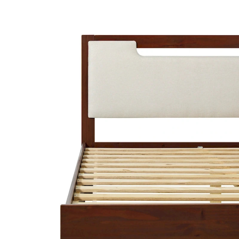 Lit plateforme de rangement en bois massif Mid-Century Modern