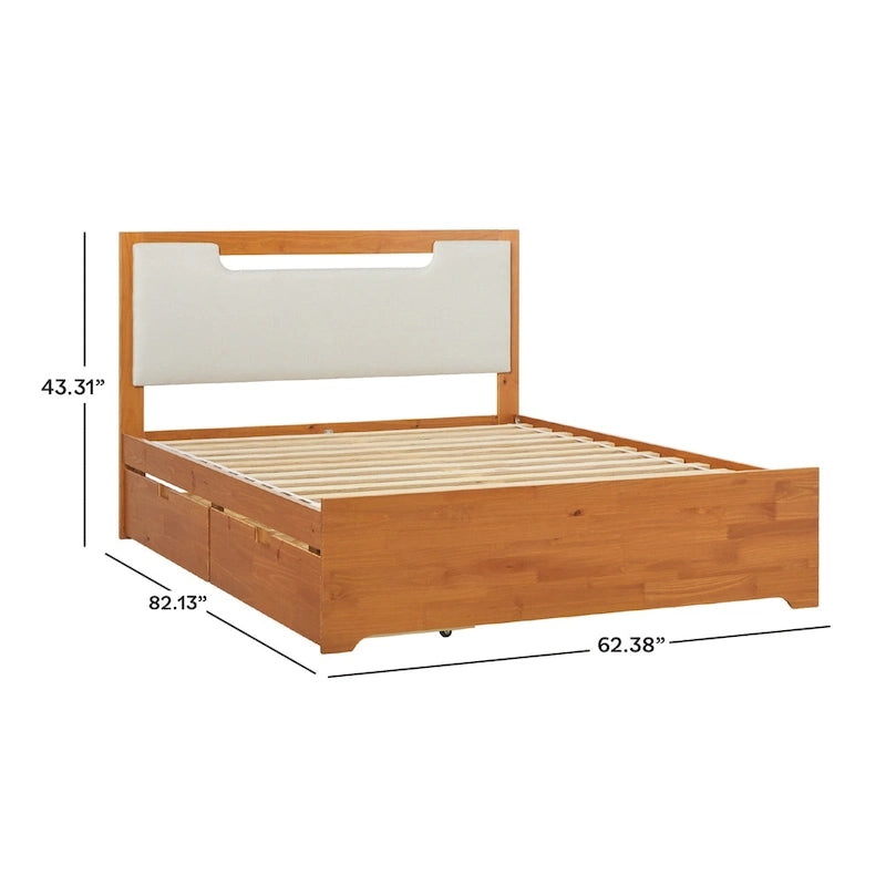 Lit plateforme de rangement en bois massif Mid-Century Modern